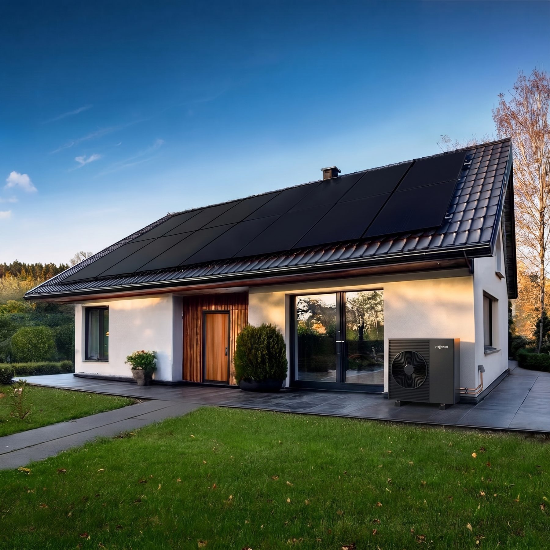 Modernes Einfamilienhaus in Mannheim mit Photovoltaikanlage auf dem Dach und Elektroauto